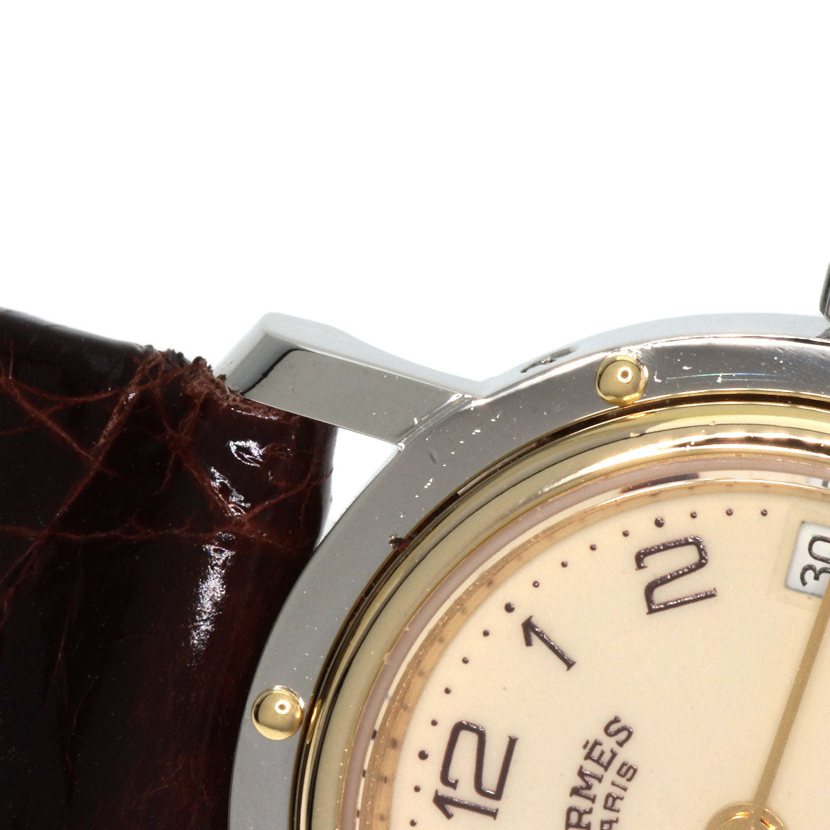 HERMES Watches Quartz Stainless Steel, Leather gold Clipper Ivory dial Women Used