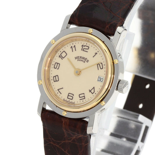 HERMES Watches Quartz Stainless Steel, Leather gold Clipper Ivory dial Women Used
