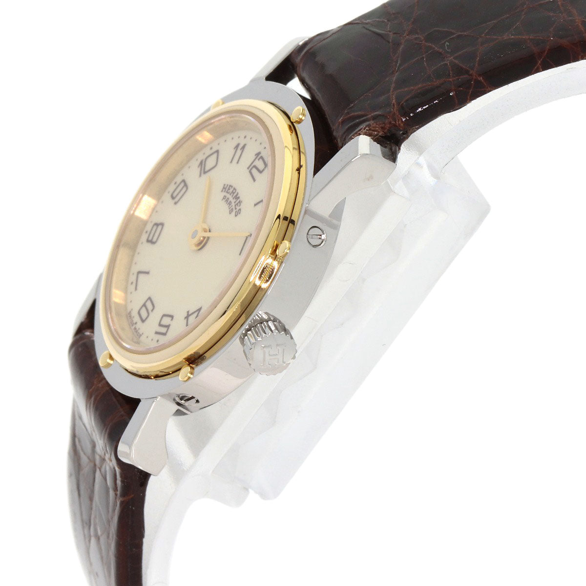 HERMES Watches Quartz Stainless Steel, Leather gold Clipper Ivory dial Women Used