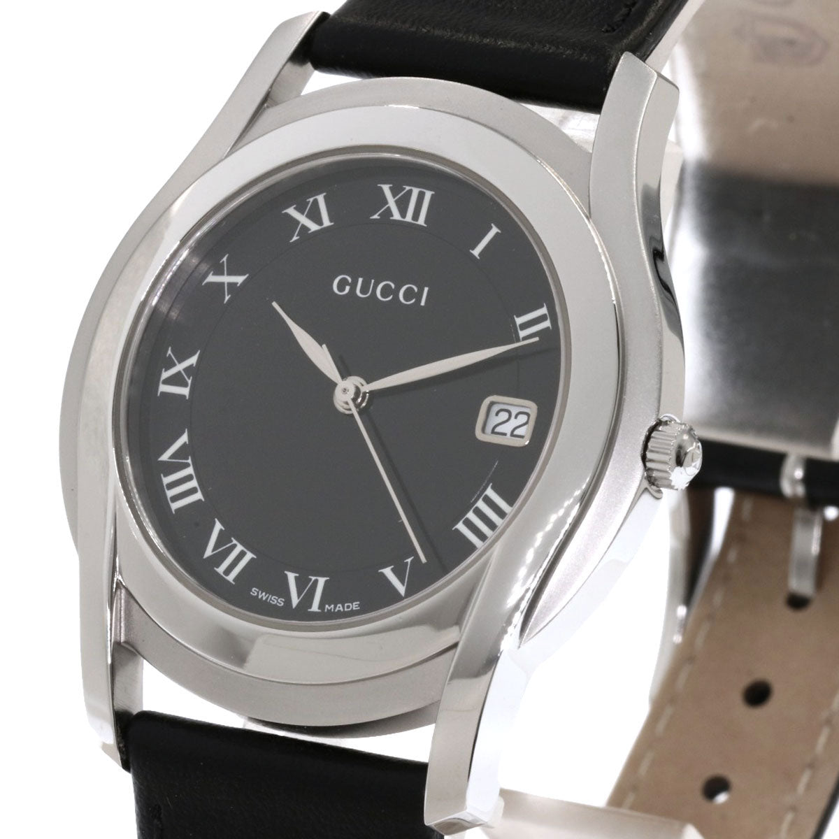 GUCCI Watches Quartz Stainless Steel, Leather black 5500M black dial mens Used