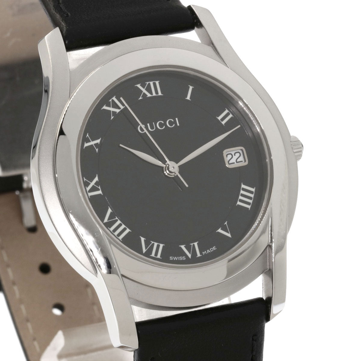 GUCCI Watches Quartz Stainless Steel, Leather black 5500M black dial mens Used