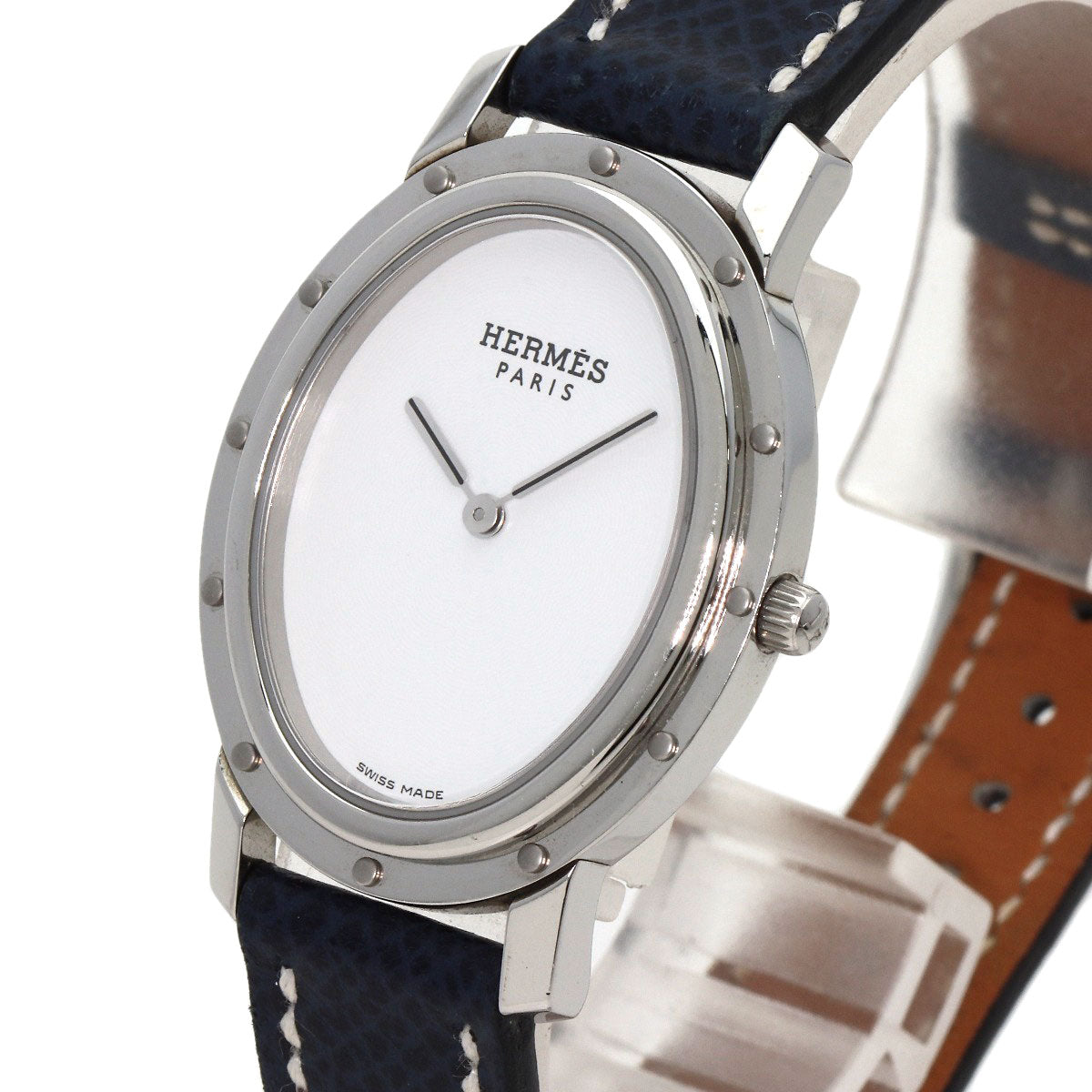 HERMES Watches Quartz CO1.510 Stainless Steel, Leather Silver Clipper oval white dial Women Used