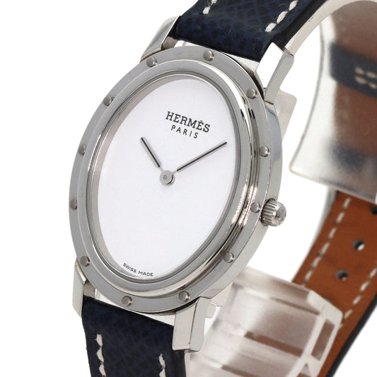 HERMES Watches Quartz CO1.510 Stainless Steel, Leather Silver Clipper oval white dial Women Used
