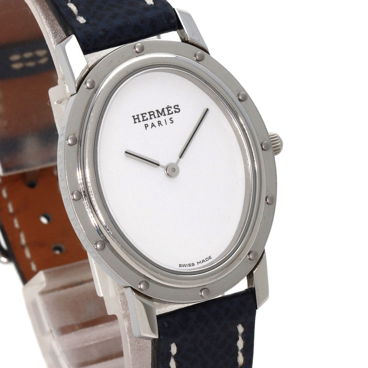 HERMES Watches Quartz CO1.510 Stainless Steel, Leather Silver Clipper oval white dial Women Used
