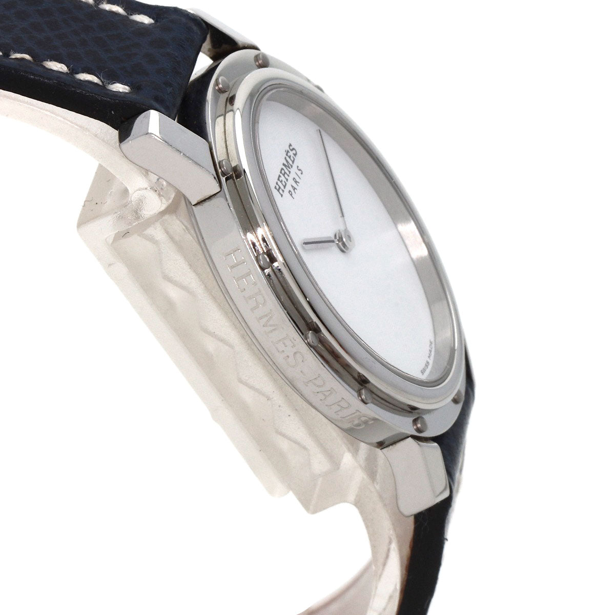 HERMES Watches Quartz CO1.510 Stainless Steel, Leather Silver Clipper oval white dial Women Used