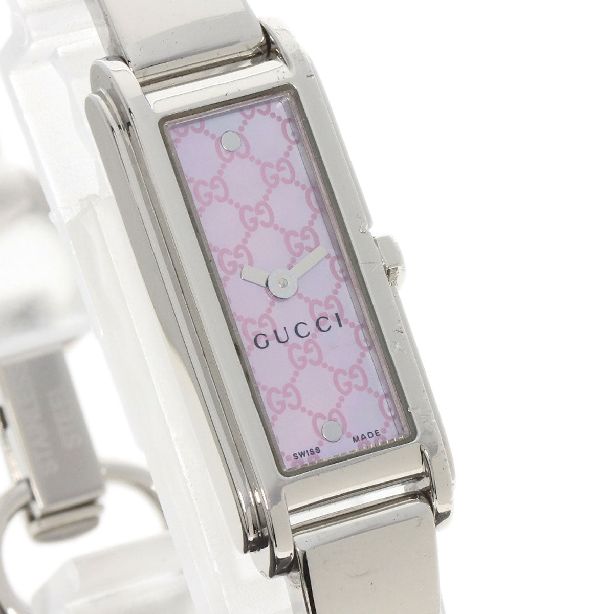 GUCCI Watches Quartz 109 Stainless Steel , Stainless Steel Silver Square face GG dial Pink shell dial Women Used