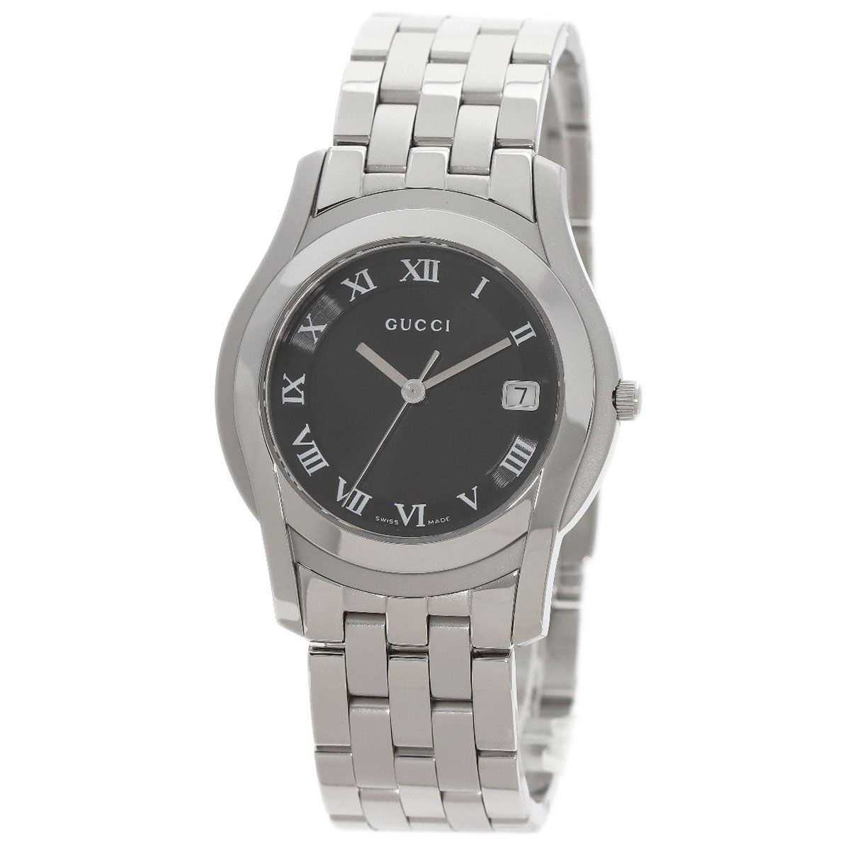 GUCCI Watches Quartz 5500M Stainless Steel , Stainless Steel Silver Round face black dial mens Used