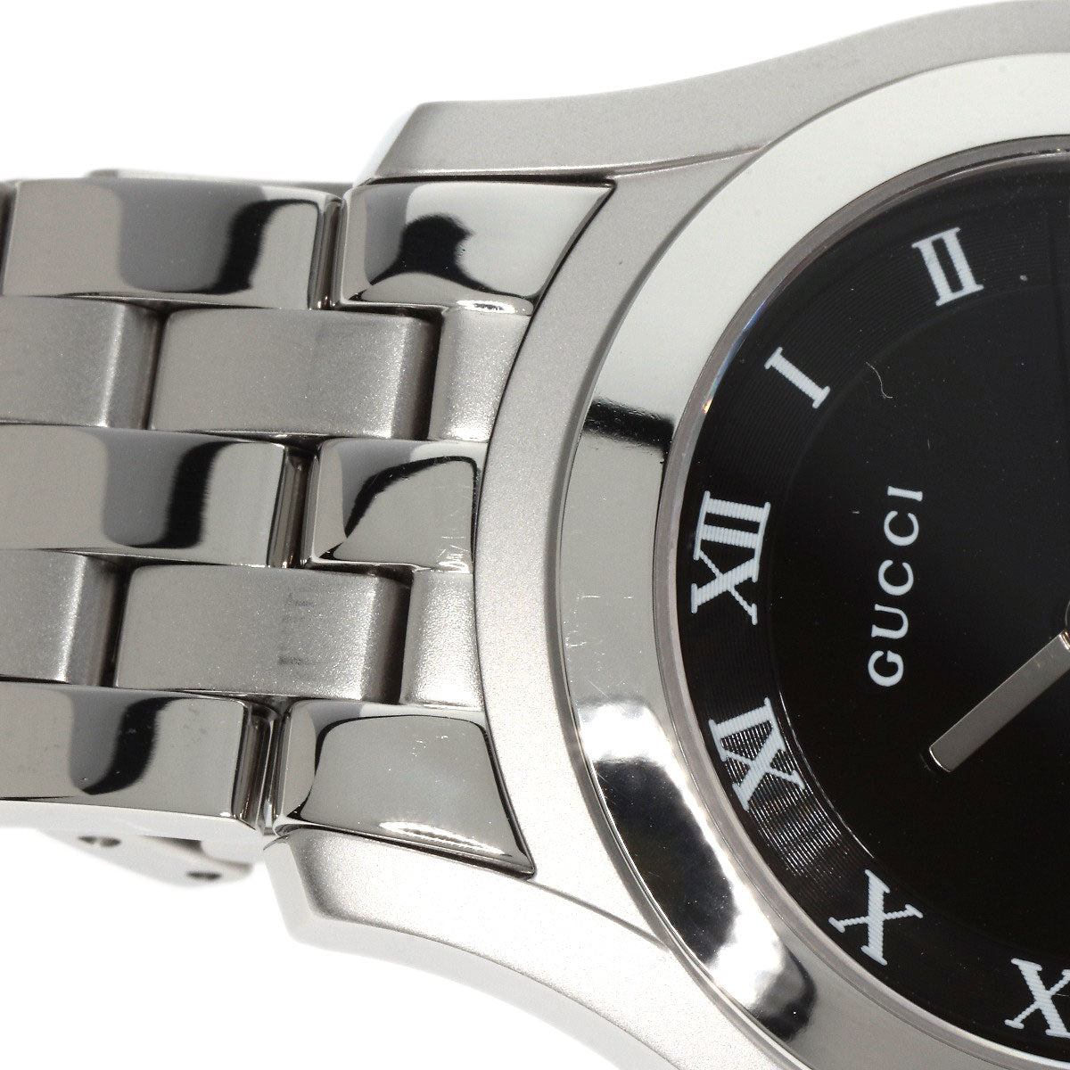GUCCI Watches Quartz 5500M Stainless Steel , Stainless Steel Silver Round face black dial mens Used