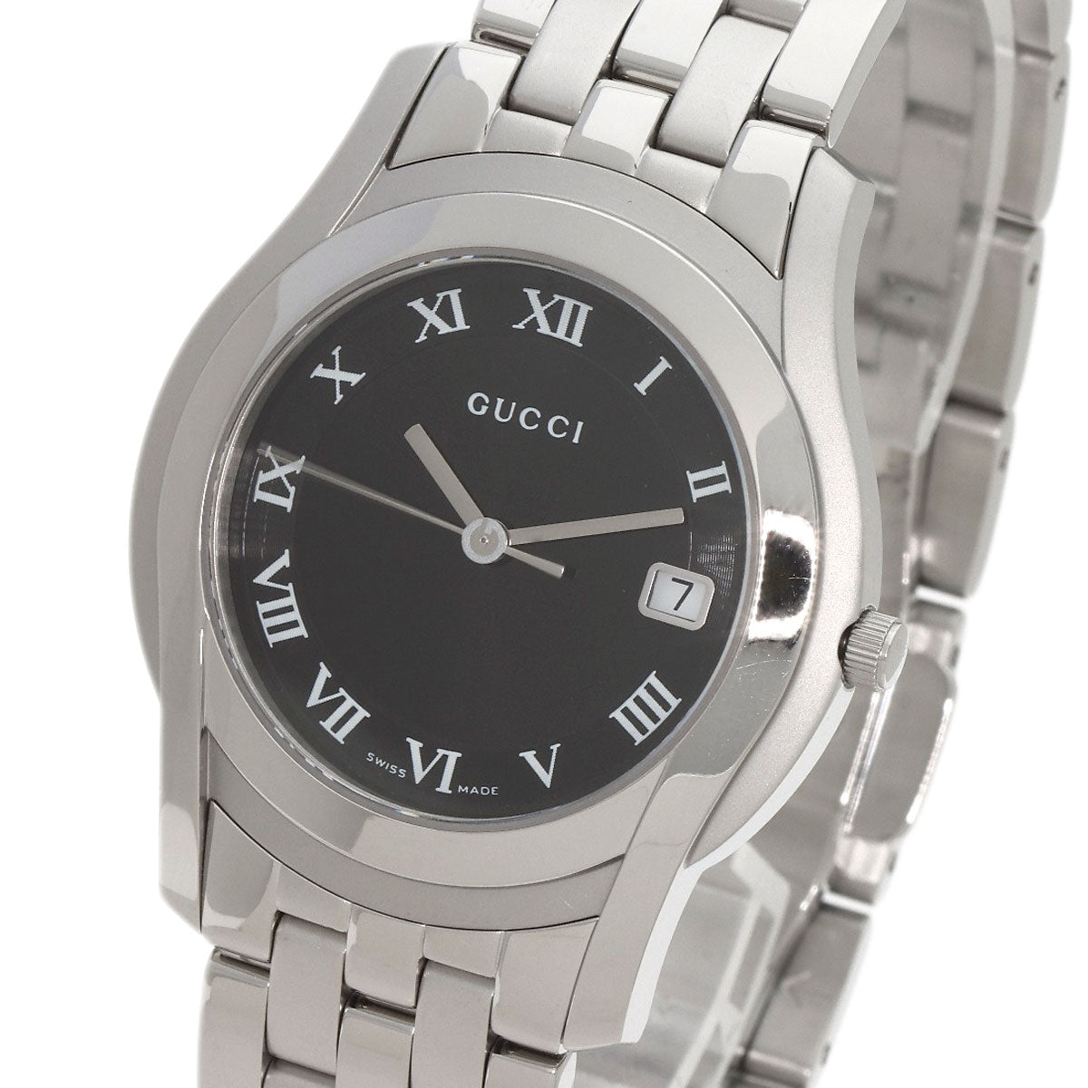 GUCCI Watches Quartz 5500M Stainless Steel , Stainless Steel Silver Round face black dial mens Used