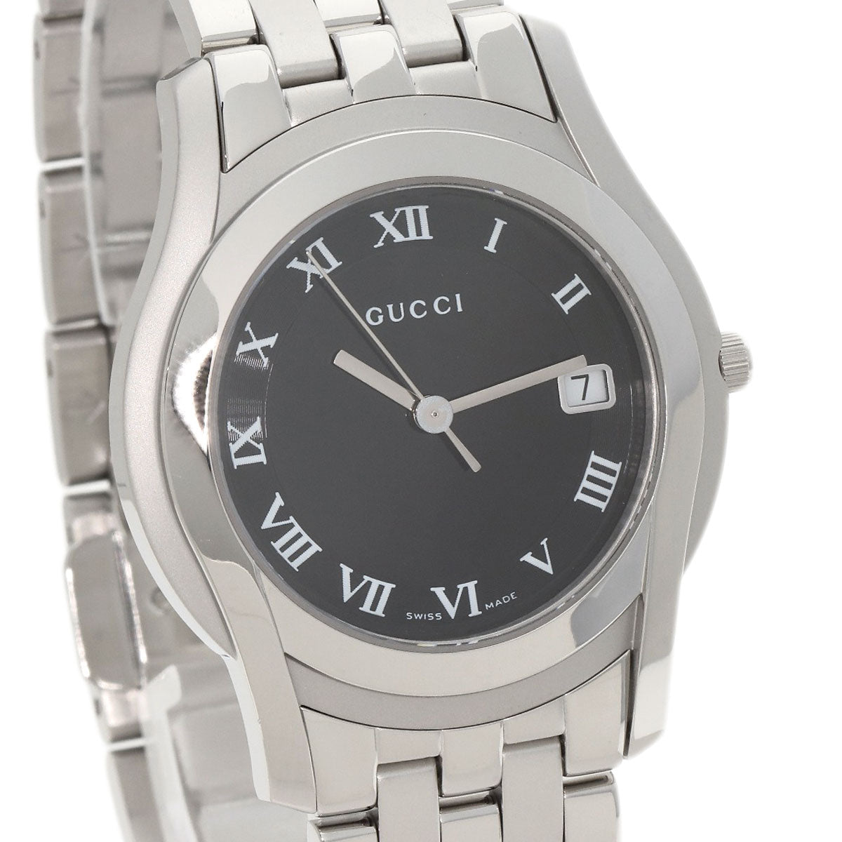 GUCCI Watches Quartz 5500M Stainless Steel , Stainless Steel Silver Round face black dial mens Used