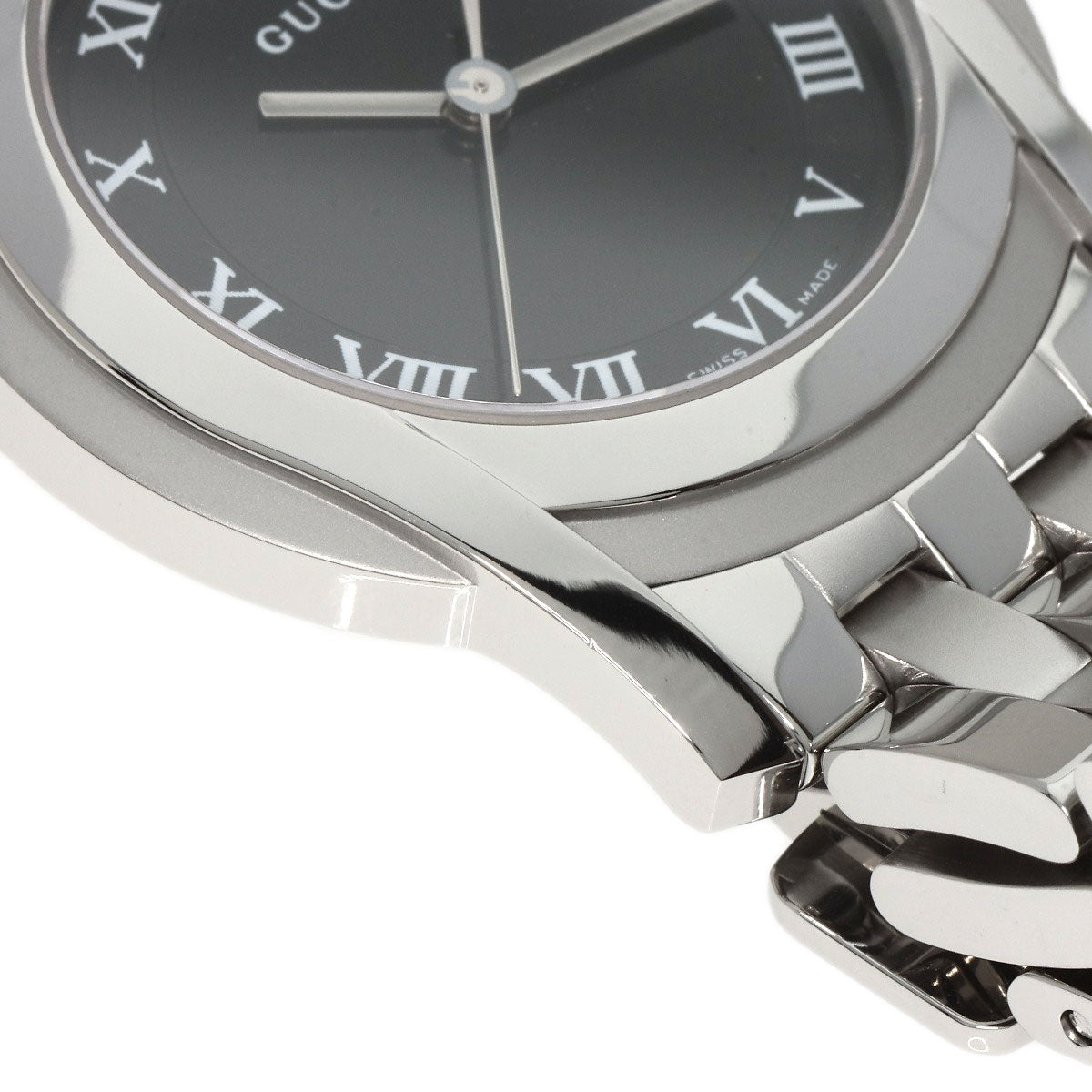GUCCI Watches Quartz 5500M Stainless Steel , Stainless Steel Silver Round face black dial mens Used