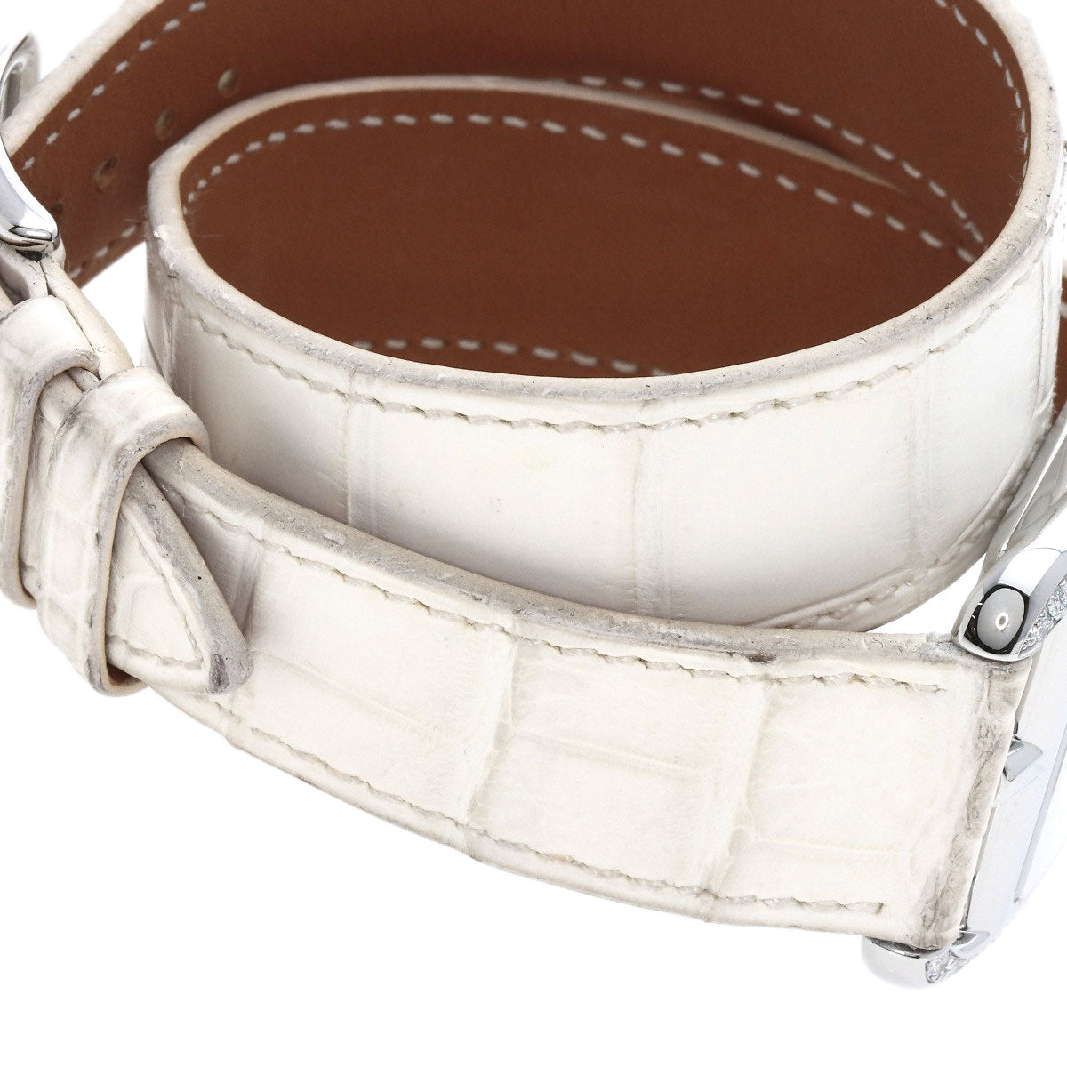 HERMES Watches Quartz CC3.730 Stainless Steel, Leather, Diamond Silver Cape Cod Chene Dunkle White shell dial Women Used