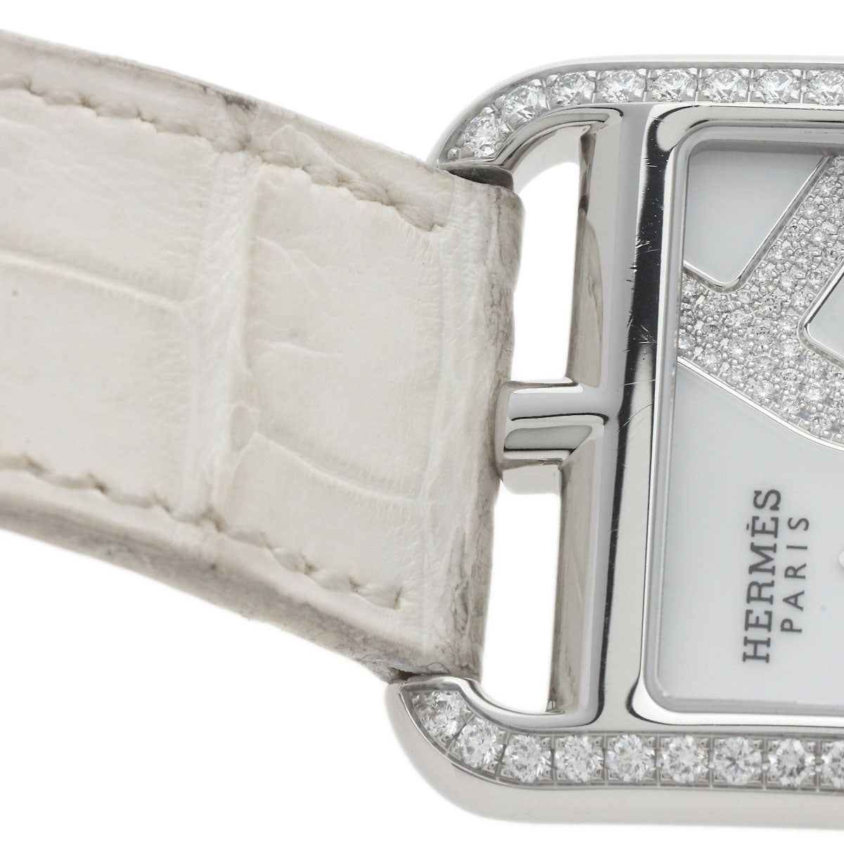 HERMES Watches Quartz CC3.730 Stainless Steel, Leather, Diamond Silver Cape Cod Chene Dunkle White shell dial Women Used