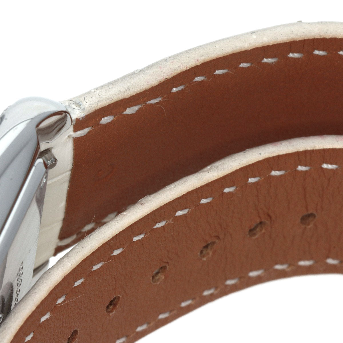 HERMES Watches Quartz CC3.730 Stainless Steel, Leather, Diamond Silver Cape Cod Chene Dunkle White shell dial Women Used