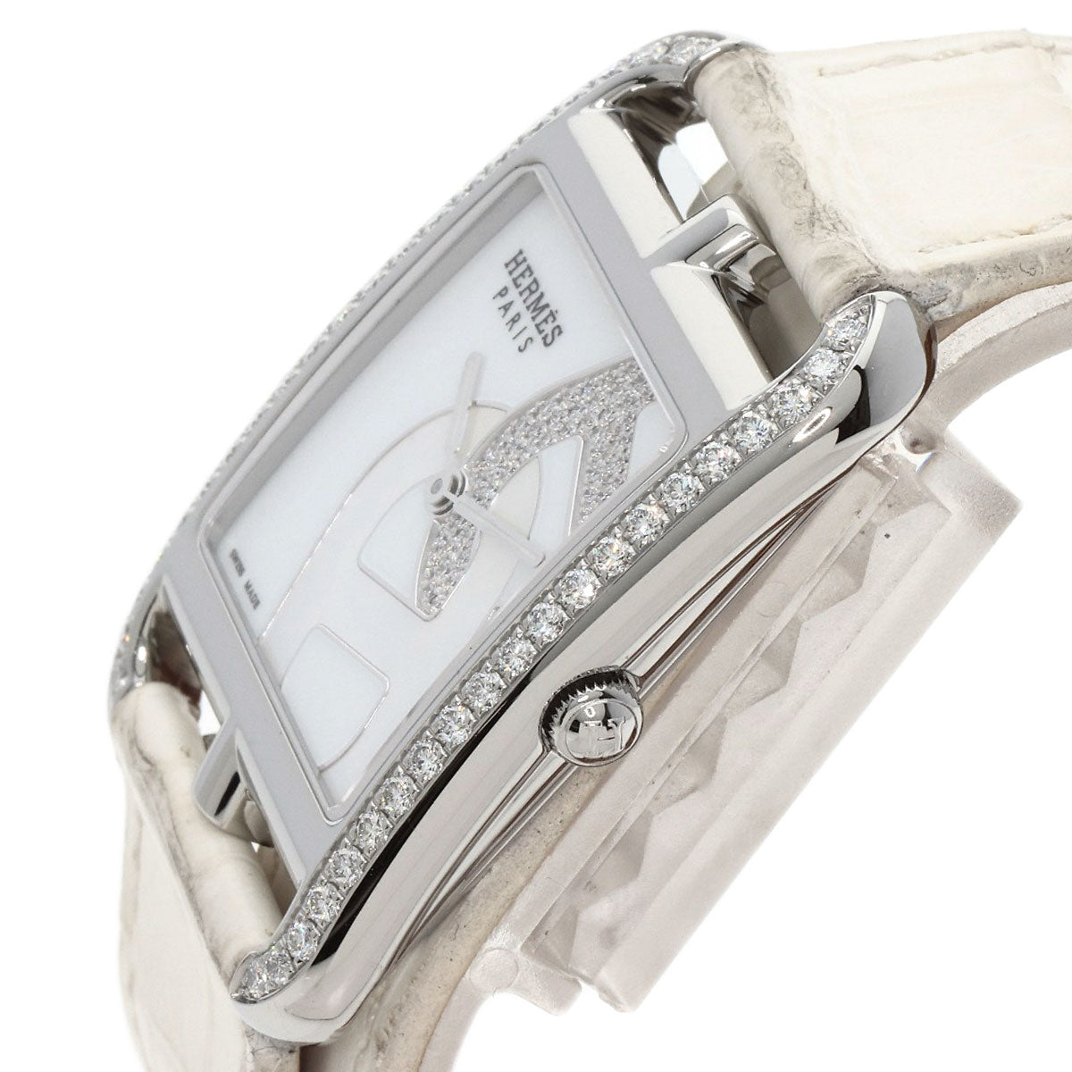 HERMES Watches Quartz CC3.730 Stainless Steel, Leather, Diamond Silver Cape Cod Chene Dunkle White shell dial Women Used