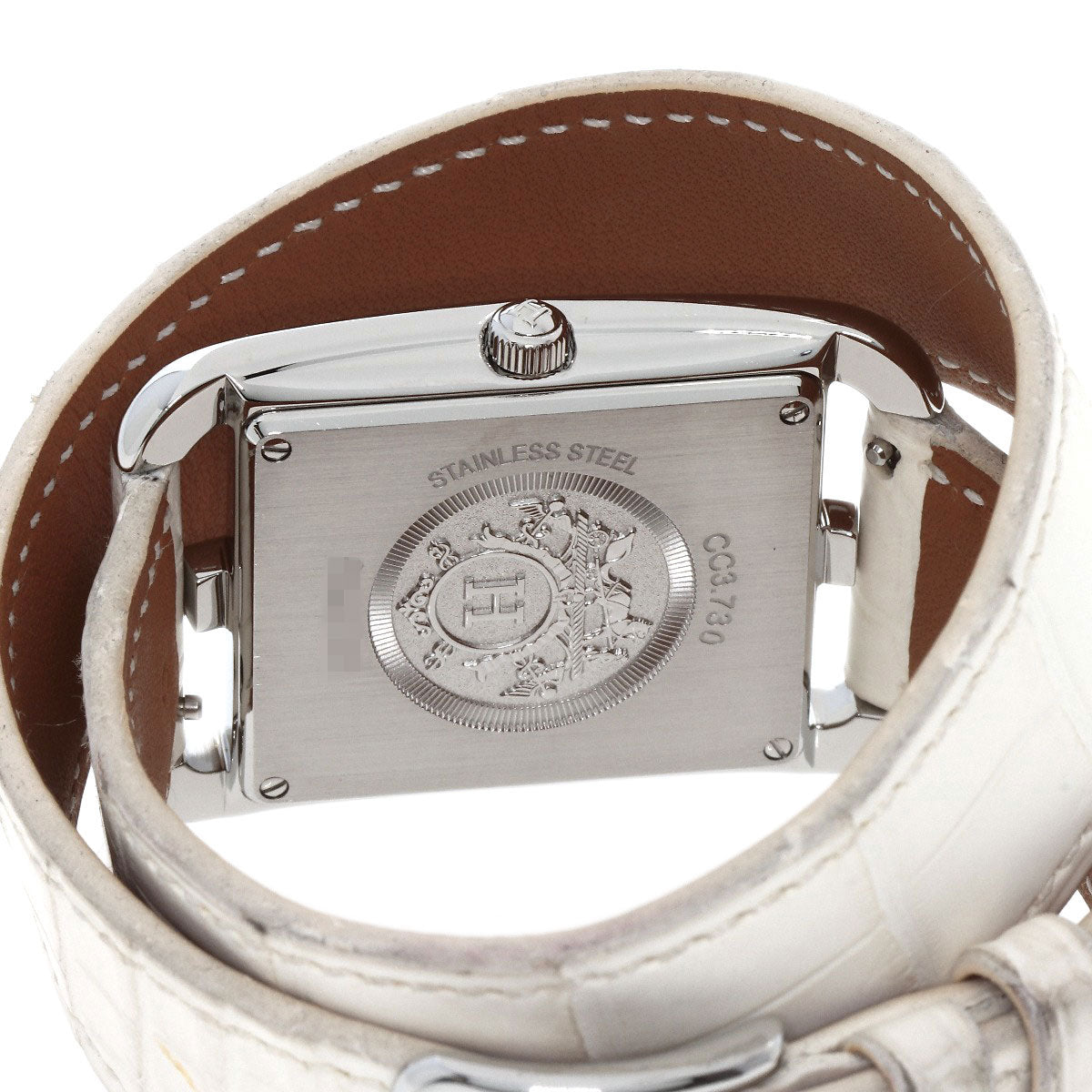 HERMES Watches Quartz CC3.730 Stainless Steel, Leather, Diamond Silver Cape Cod Chene Dunkle White shell dial Women Used
