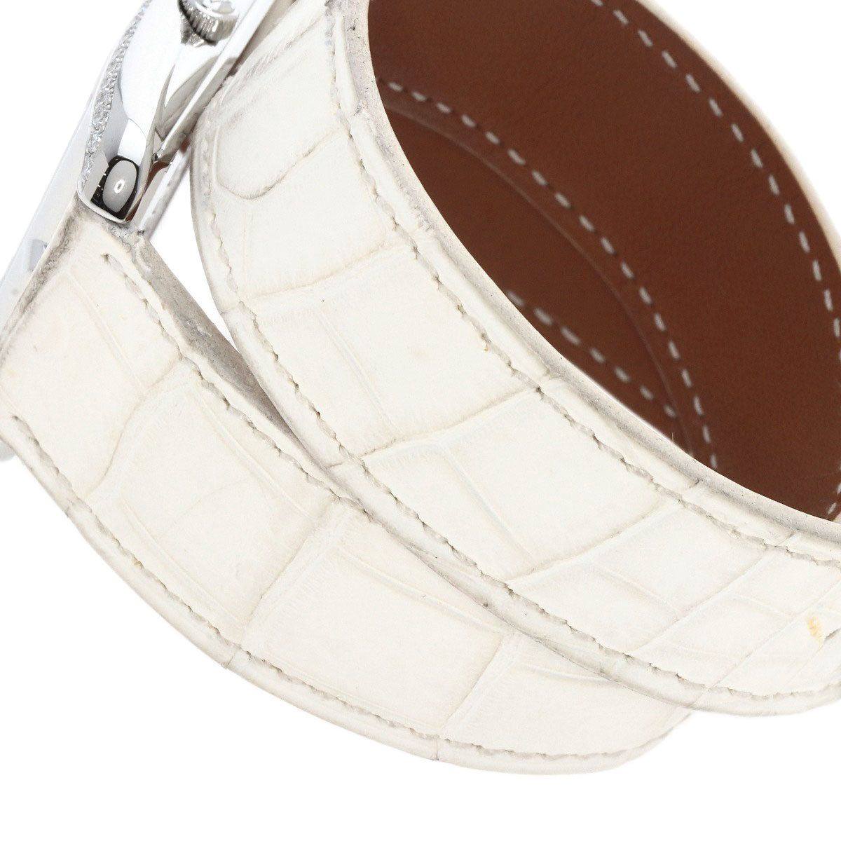 HERMES Watches Quartz CC3.730 Stainless Steel, Leather, Diamond Silver Cape Cod Chene Dunkle White shell dial Women Used