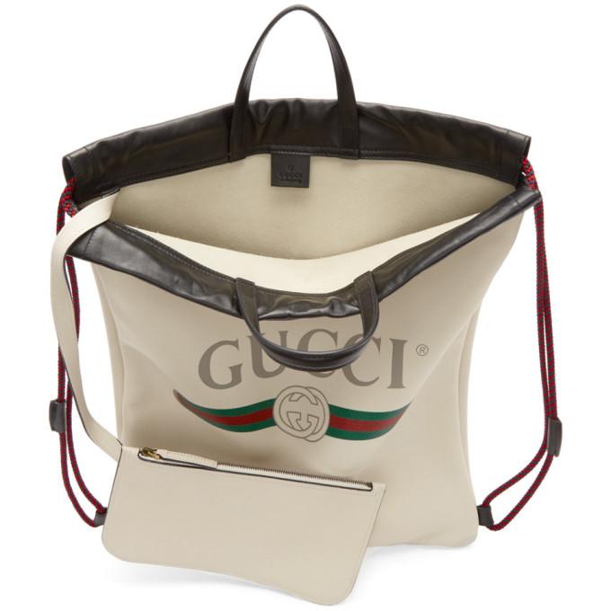 Gucci Logo-Print Drawstring Backpack in White