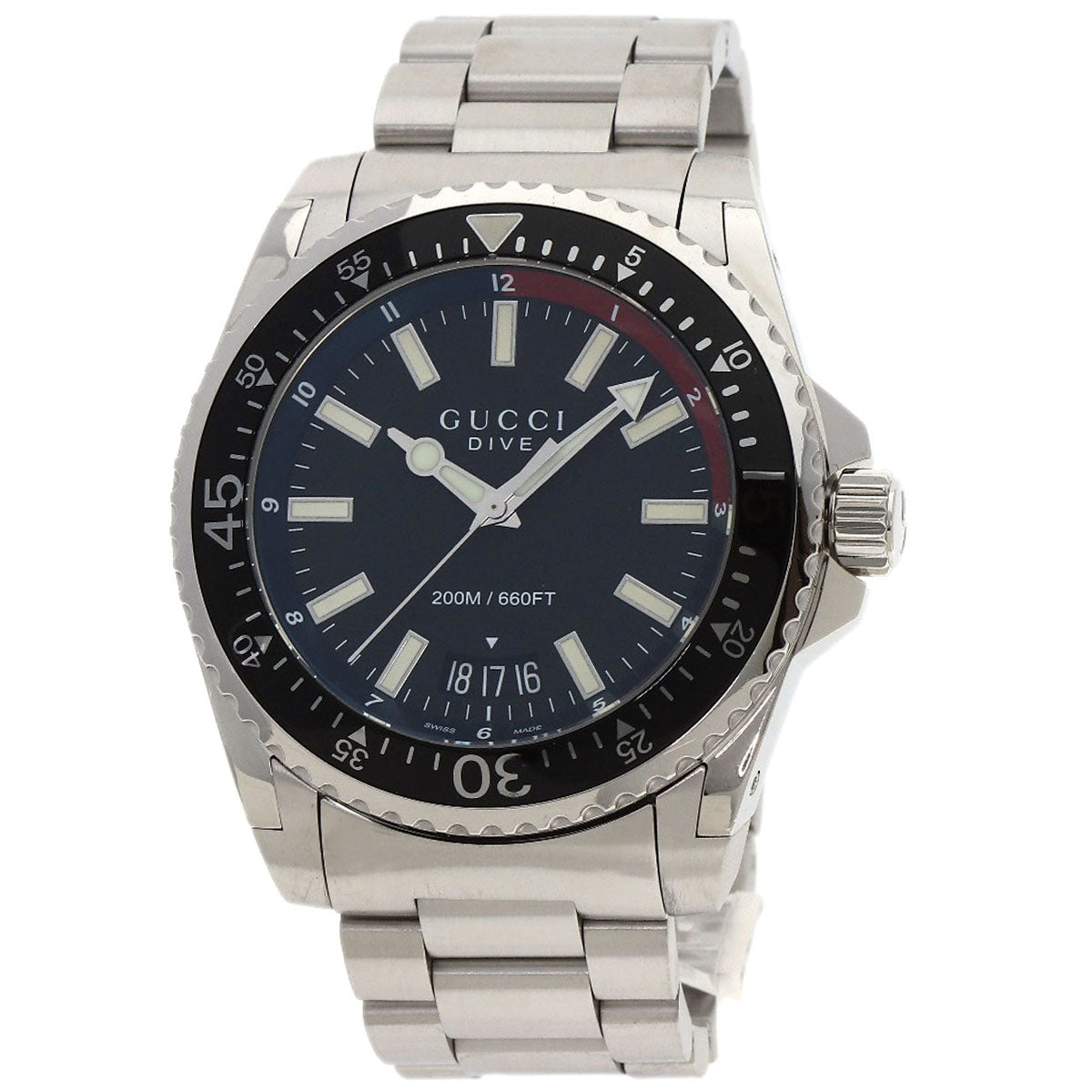 GUCCI Watches Quartz YA136.2 Stainless Steel , Stainless Steel Silver Dive DIVE black dial mens Used