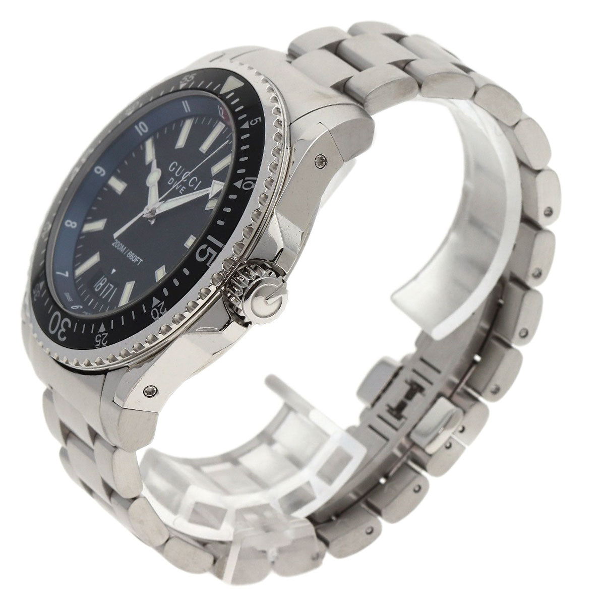 GUCCI Watches Quartz YA136.2 Stainless Steel , Stainless Steel Silver Dive DIVE black dial mens Used