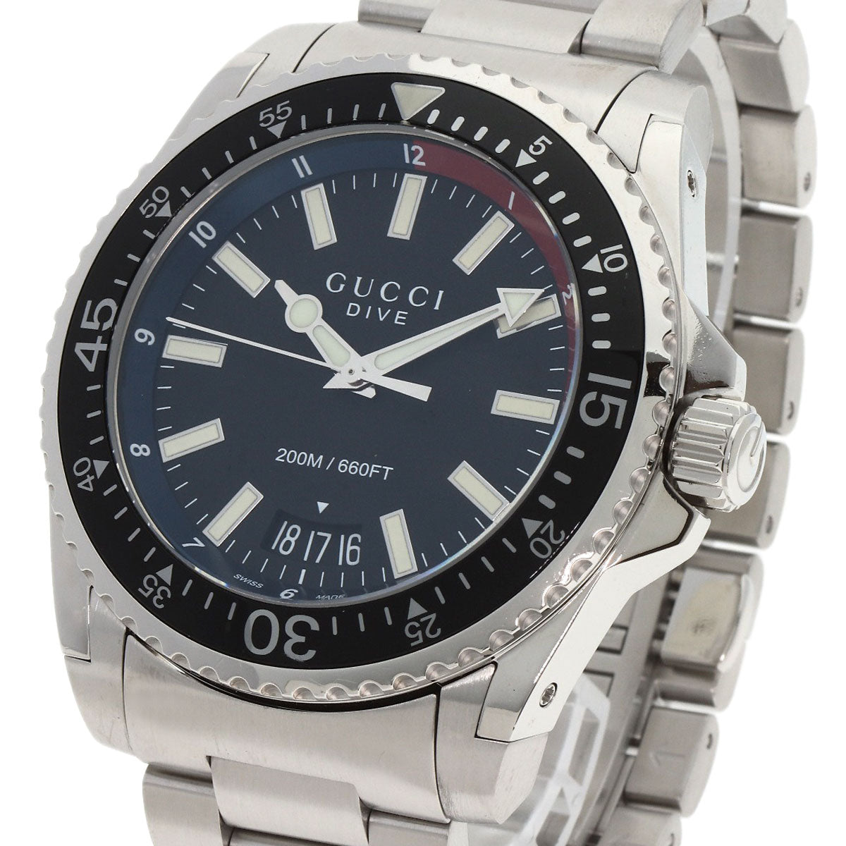 GUCCI Watches Quartz YA136.2 Stainless Steel , Stainless Steel Silver Dive DIVE black dial mens Used