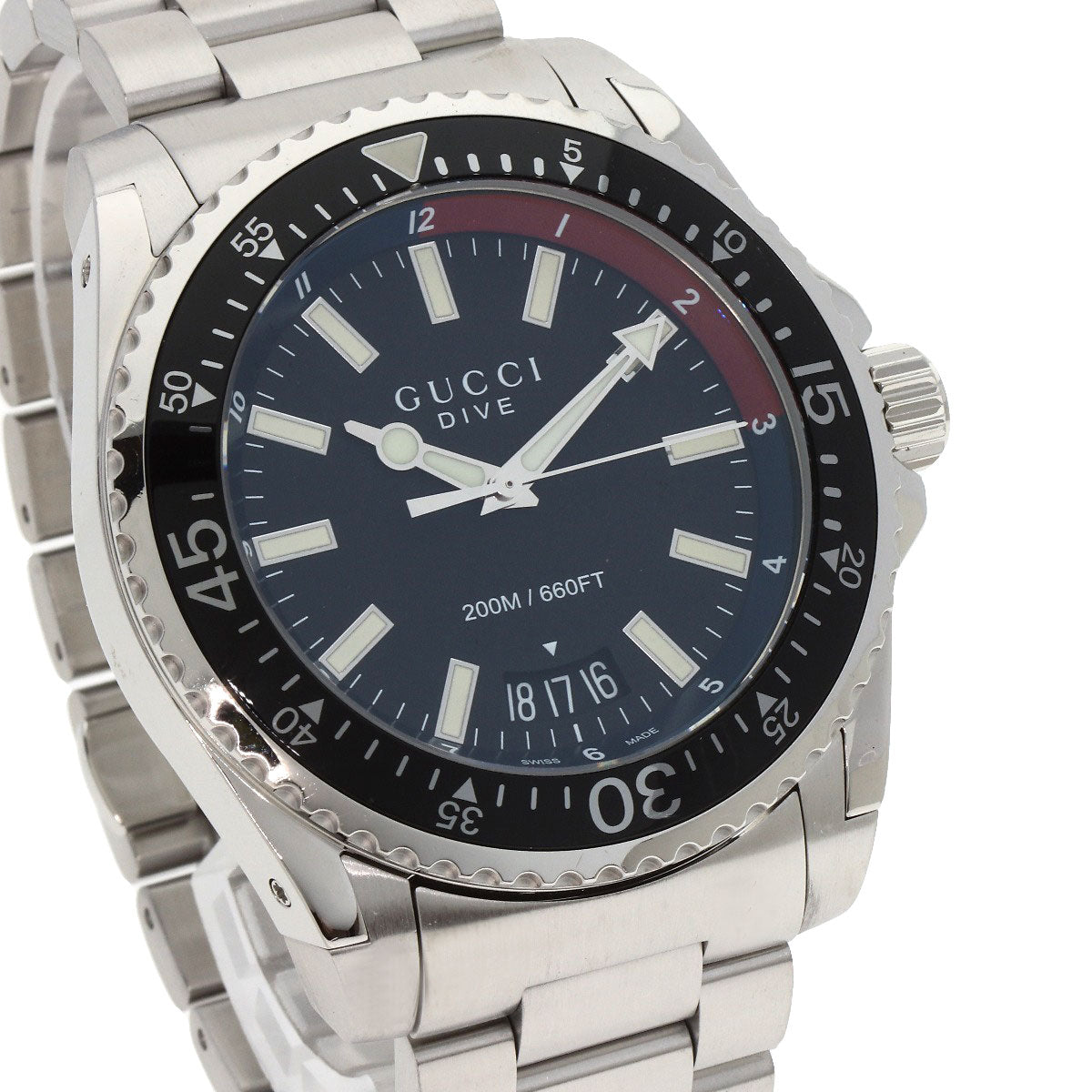 GUCCI Watches Quartz YA136.2 Stainless Steel , Stainless Steel Silver Dive DIVE black dial mens Used