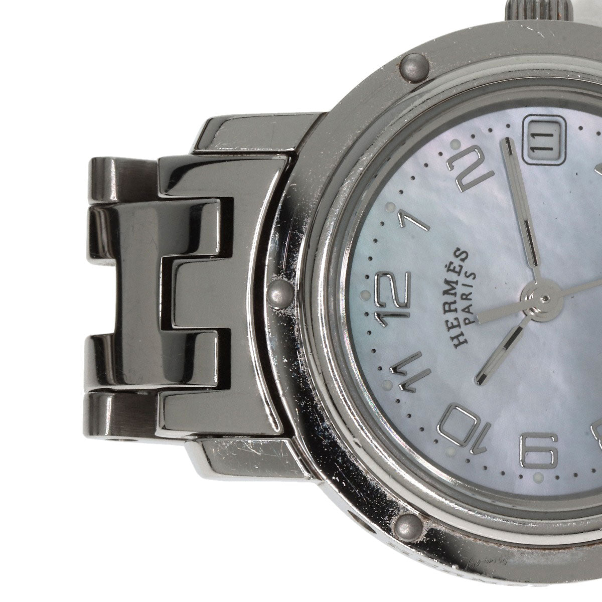 HERMES Watches Quartz CL4.210 Stainless Steel Silver Clipper Nacre Blue shell dial Women Used
