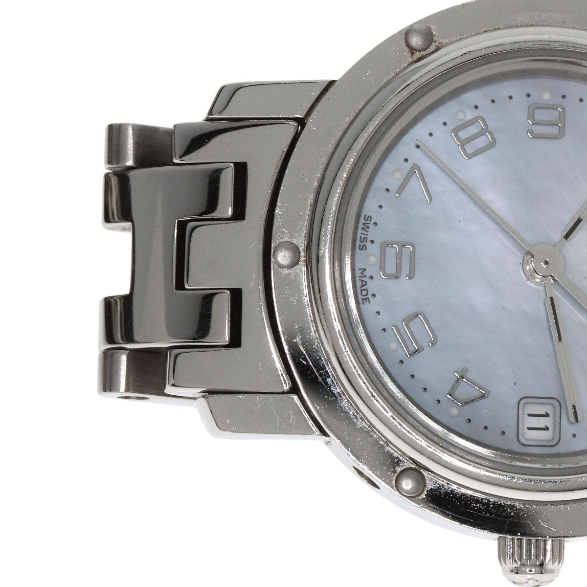 HERMES Watches Quartz CL4.210 Stainless Steel Silver Clipper Nacre Blue shell dial Women Used
