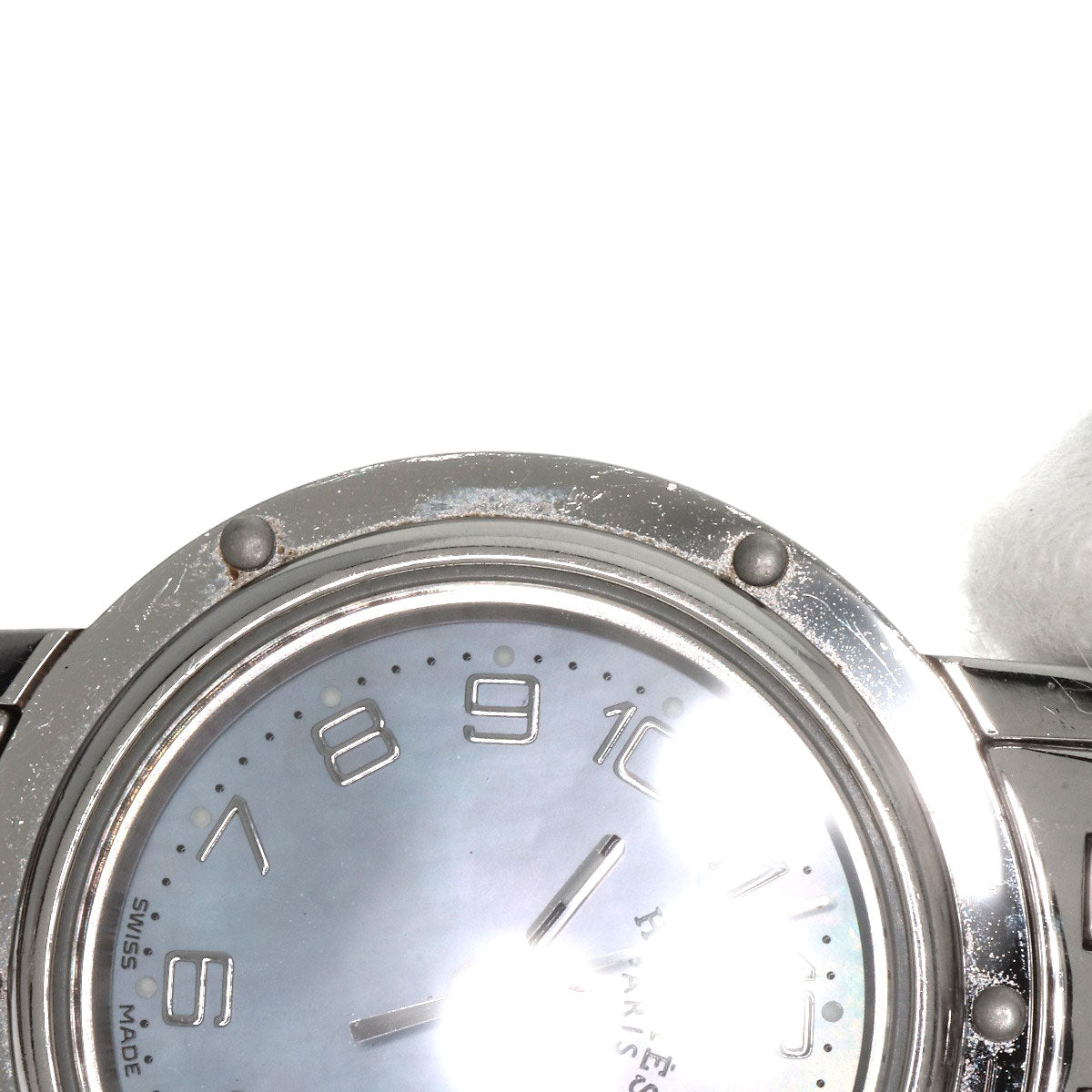 HERMES Watches Quartz CL4.210 Stainless Steel Silver Clipper Nacre Blue shell dial Women Used