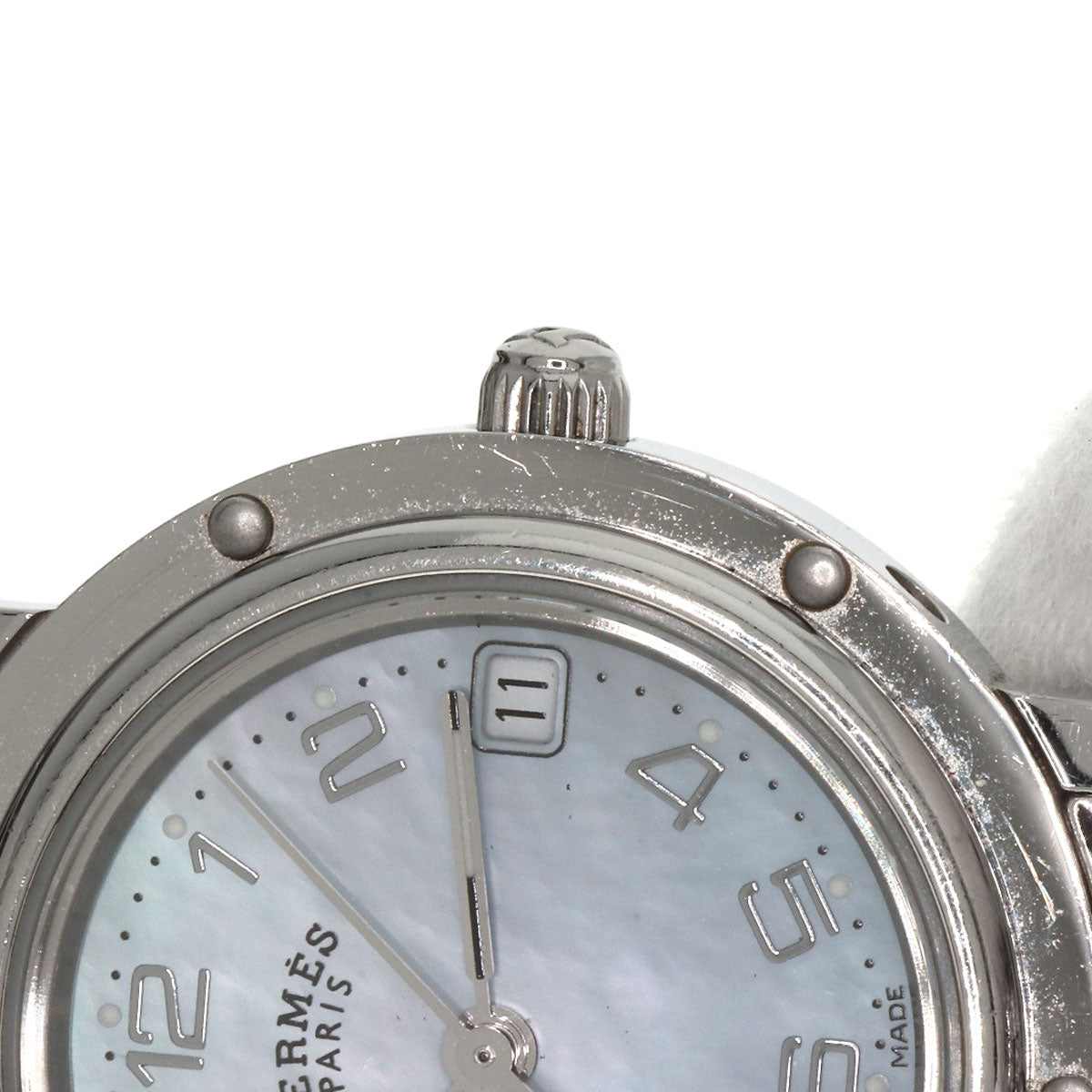 HERMES Watches Quartz CL4.210 Stainless Steel Silver Clipper Nacre Blue shell dial Women Used