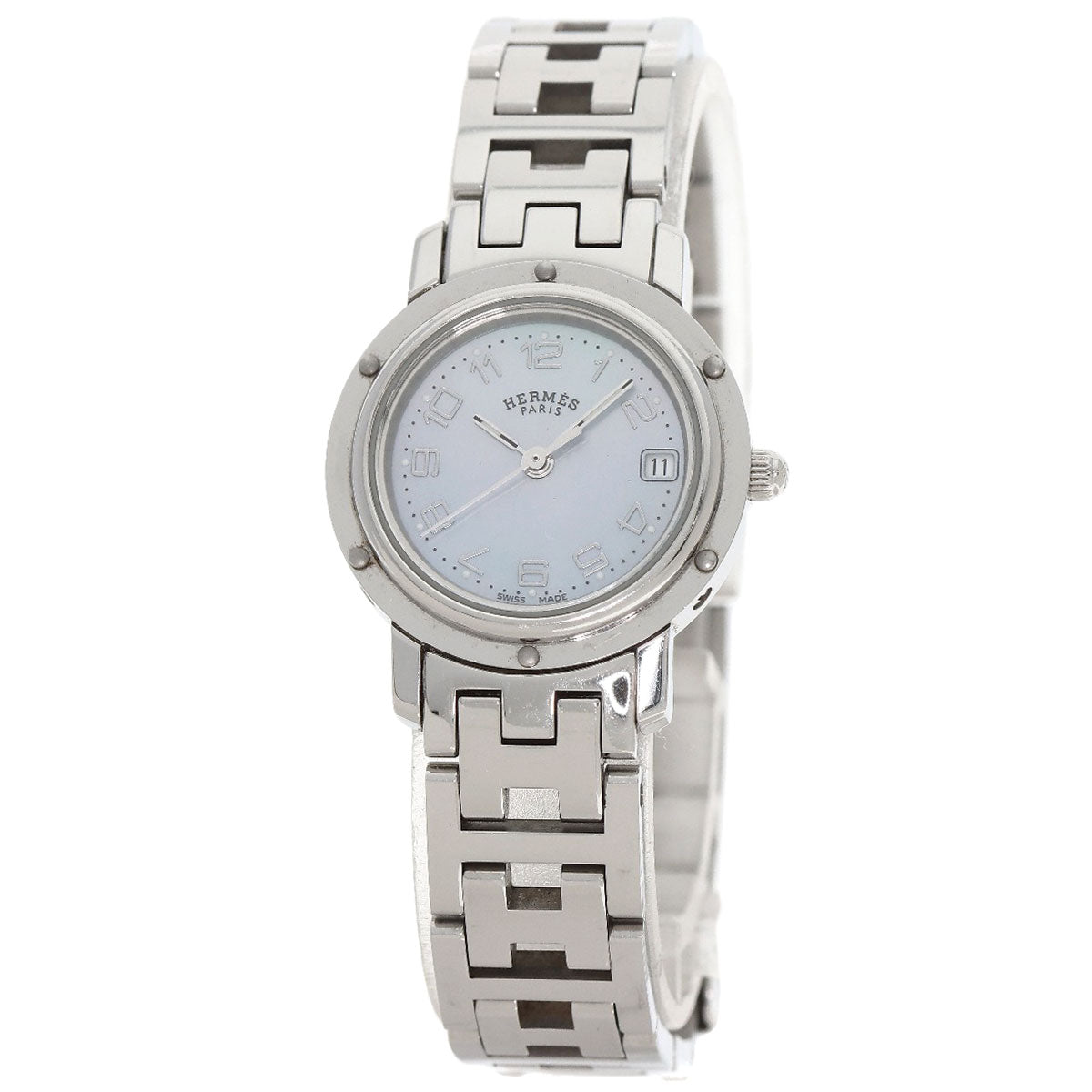HERMES Watches Quartz CL4.210 Stainless Steel Silver Clipper Nacre Blue shell dial Women Used