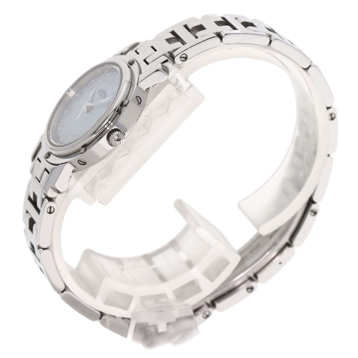 HERMES Watches Quartz CL4.210 Stainless Steel Silver Clipper Nacre Blue shell dial Women Used