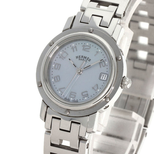 HERMES Watches Quartz CL4.210 Stainless Steel Silver Clipper Nacre Blue shell dial Women Used