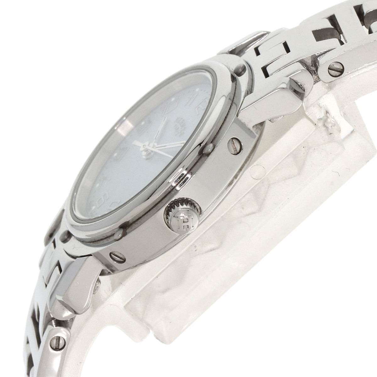 HERMES Watches Quartz CL4.210 Stainless Steel Silver Clipper Nacre Blue shell dial Women Used
