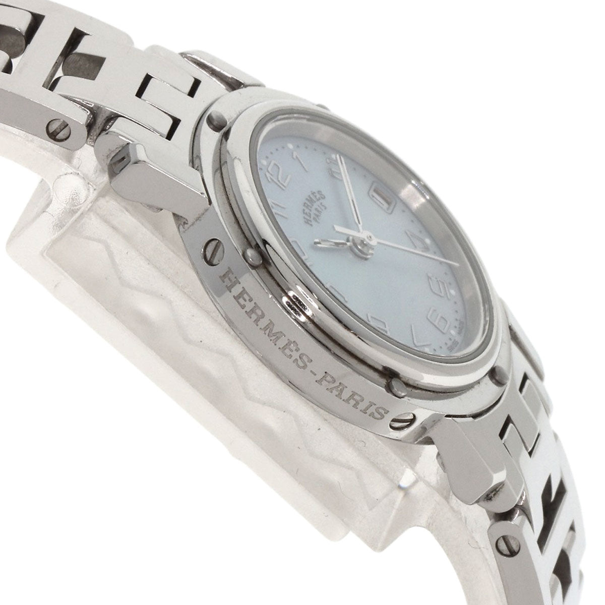 HERMES Watches Quartz CL4.210 Stainless Steel Silver Clipper Nacre Blue shell dial Women Used