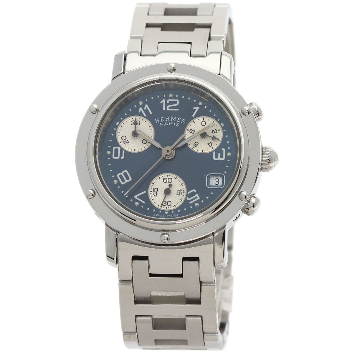 HERMES Watches Quartz CL1.310 Stainless Steel , Stainless Steel Silver Clipper Chronograph blue dial Women Used