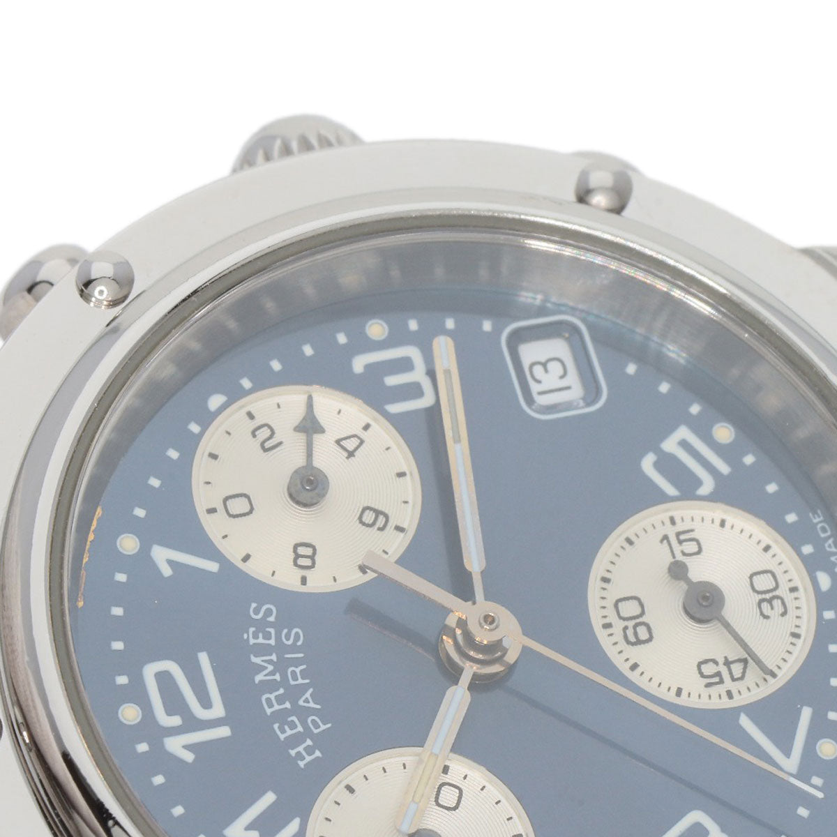 HERMES Watches Quartz CL1.310 Stainless Steel , Stainless Steel Silver Clipper Chronograph blue dial Women Used