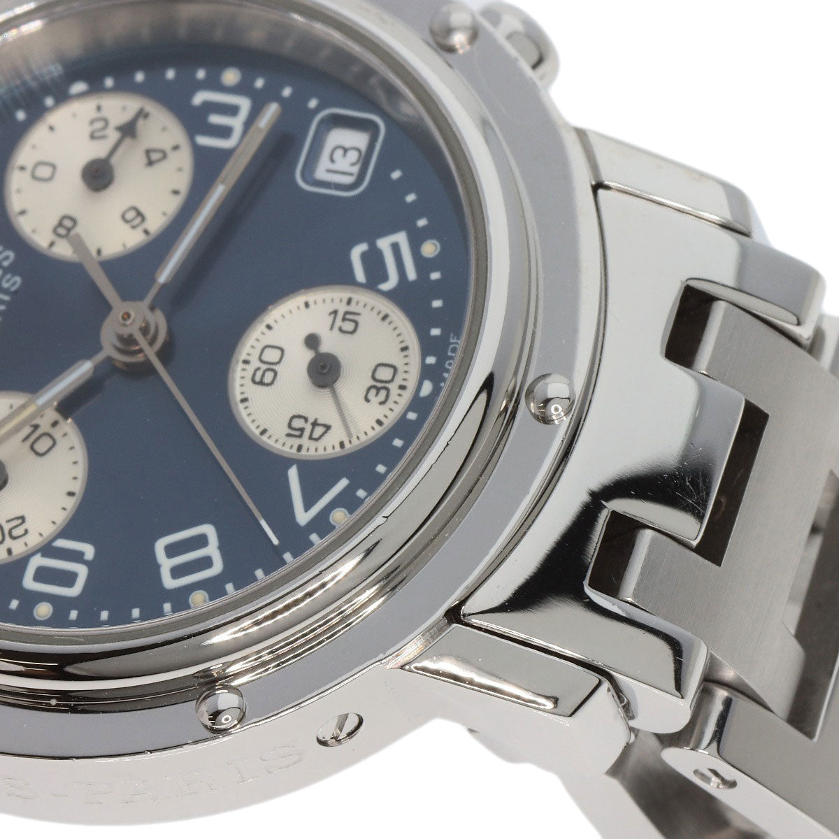 HERMES Watches Quartz CL1.310 Stainless Steel , Stainless Steel Silver Clipper Chronograph blue dial Women Used
