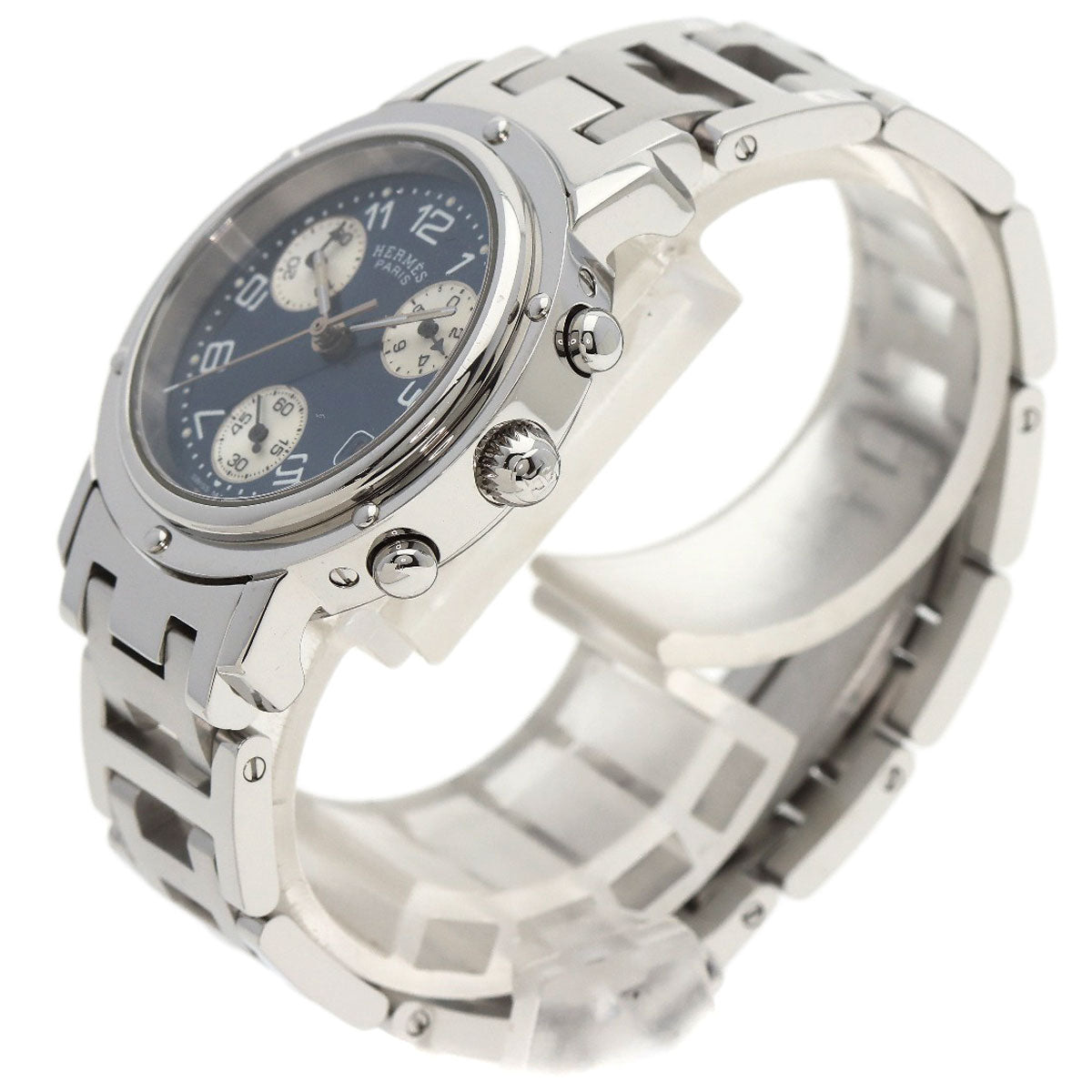 HERMES Watches Quartz CL1.310 Stainless Steel , Stainless Steel Silver Clipper Chronograph blue dial Women Used