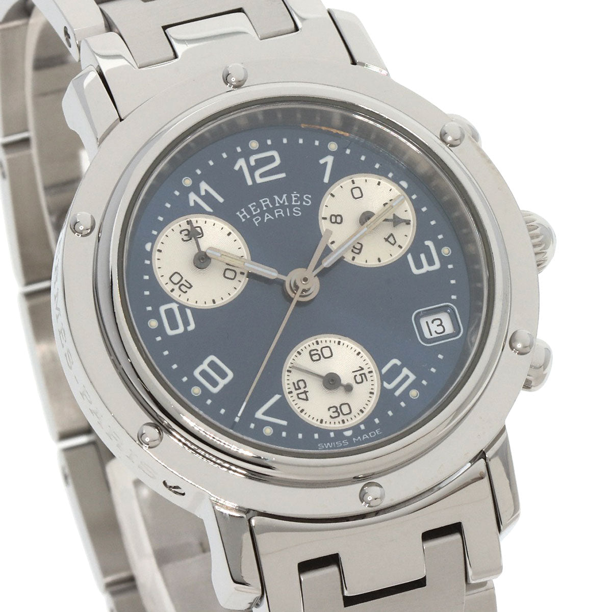 HERMES Watches Quartz CL1.310 Stainless Steel , Stainless Steel Silver Clipper Chronograph blue dial Women Used