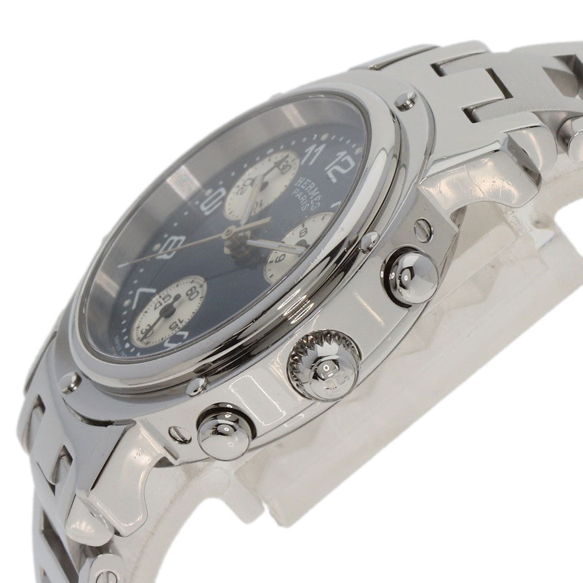 HERMES Watches Quartz CL1.310 Stainless Steel , Stainless Steel Silver Clipper Chronograph blue dial Women Used