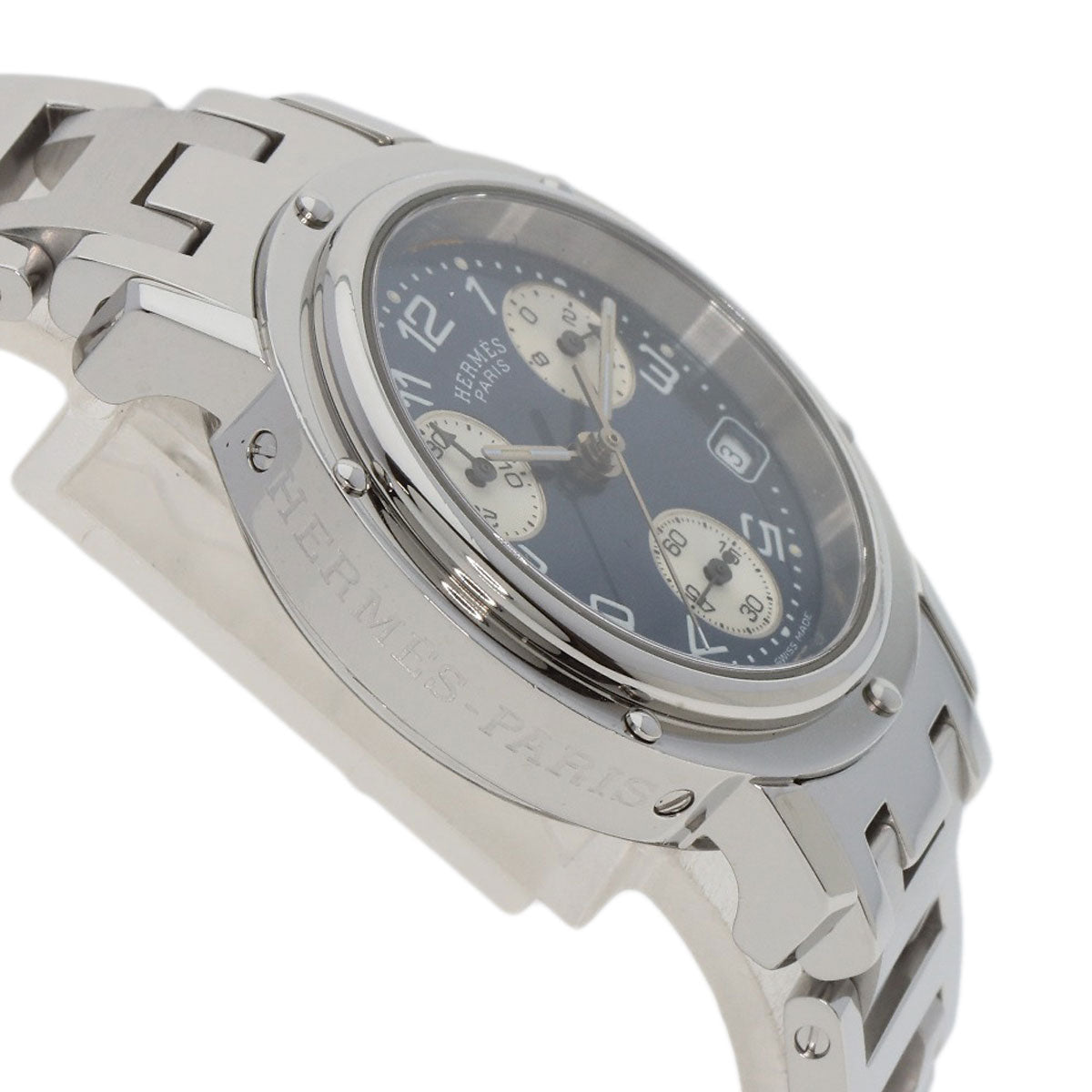 HERMES Watches Quartz CL1.310 Stainless Steel , Stainless Steel Silver Clipper Chronograph blue dial Women Used