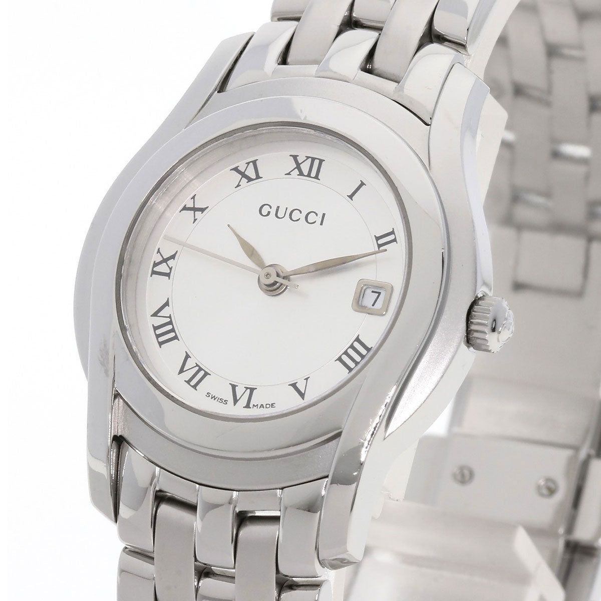 GUCCI Watches Quartz 5500L Stainless Steel , Stainless Steel Silver Round face Silver dial Women Used