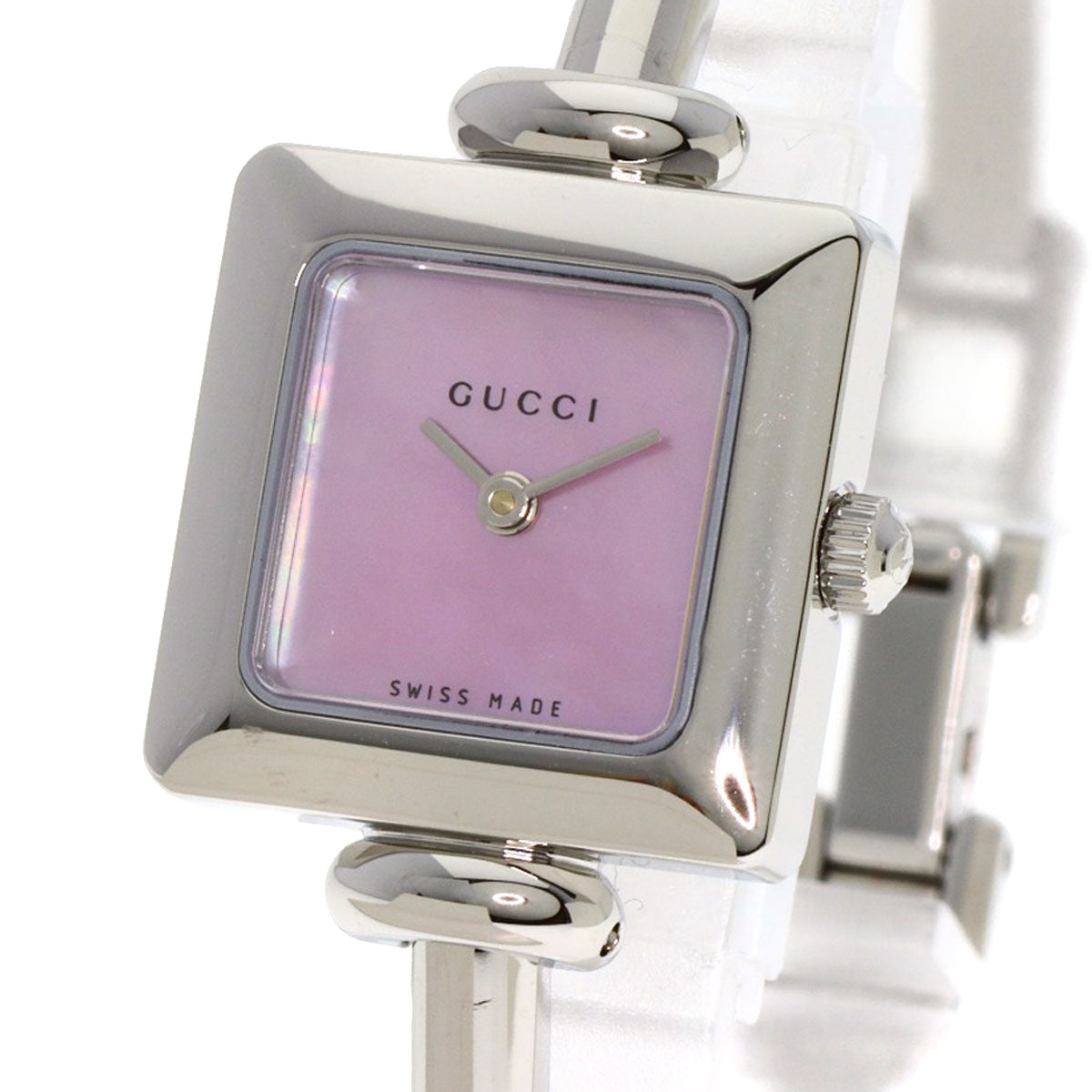 GUCCI Watches Quartz 1900 L Stainless Steel Silver square face bangle Pink shell dial