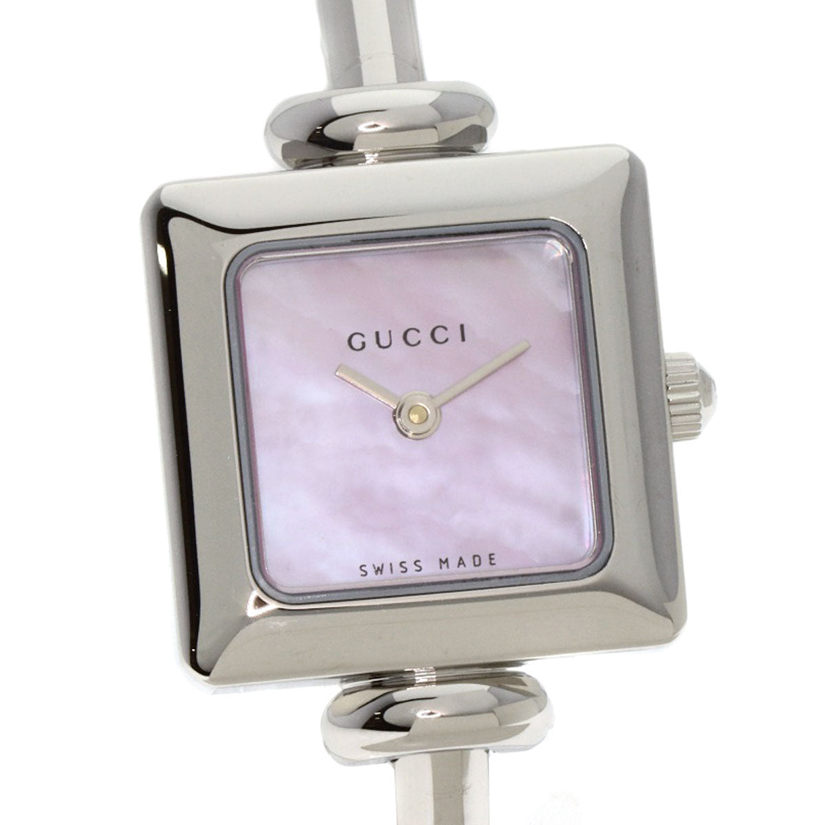 GUCCI Watches Quartz 1900 L Stainless Steel Silver square face bangle Pink shell dial