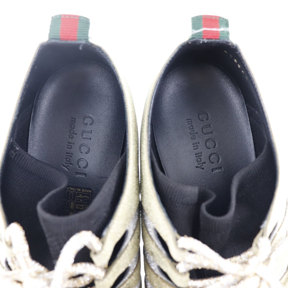 GUCCI sneakers 419548 Rubber gold Glitter Cat head Sherry line mens 7 Used
