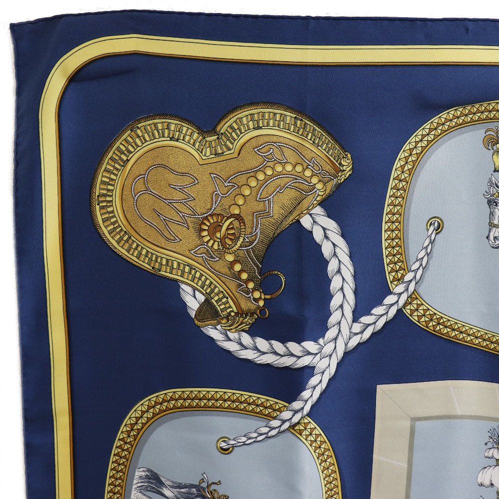 HERMES scarf silk Blue Dressed horse GRAND APPARAT Carre90 Women Used