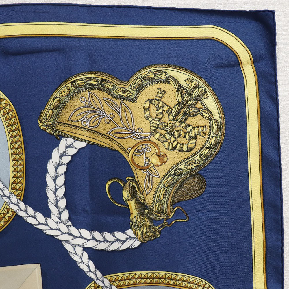 HERMES scarf silk Blue Dressed horse GRAND APPARAT Carre90 Women Used