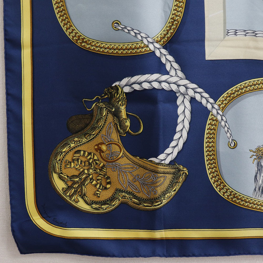 HERMES scarf silk Blue Dressed horse GRAND APPARAT Carre90 Women Used