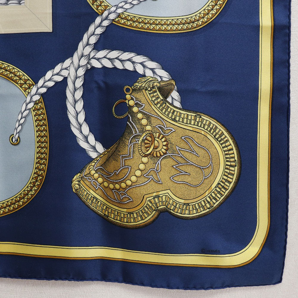 HERMES scarf silk Blue Dressed horse GRAND APPARAT Carre90 Women Used